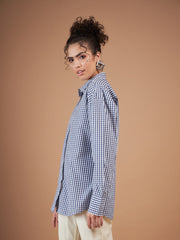 Women Navy & White Yarn Dyed Check Oversized Shirt