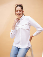 Women Beige Pleated Detail Shirt