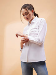 Women Beige Pleated Detail Shirt