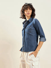 Women Blue Tencel Regular Fit Shirt