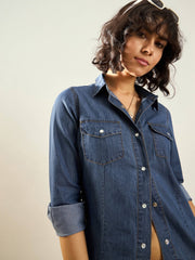 Women Blue Tencel Regular Fit Shirt