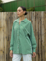 Women Blue & White Stripe Oversized Shirt