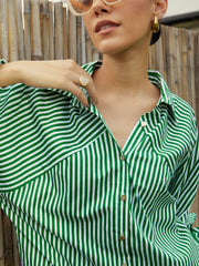 Women Blue & White Stripe Oversized Shirt