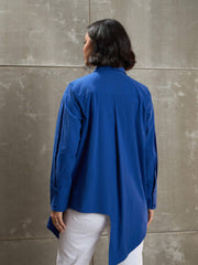 Women Royal Blue Poplin Assymetric Hem Shirt