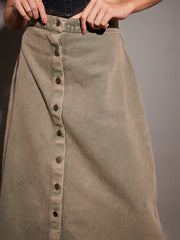 Women Beige Washed Denim A-Line Skirt