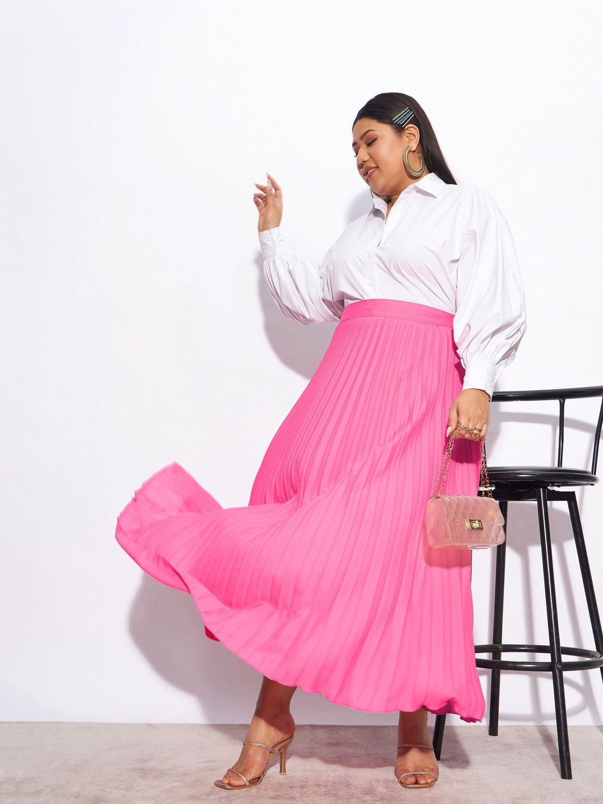 Women Pink Accordion Pleated Skirt