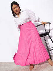 Women Pink Accordion Pleated Skirt