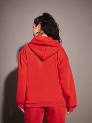 Women Red Fleece Oversized Hoodie