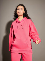 Women Pink Fleece Oversized Hoodie