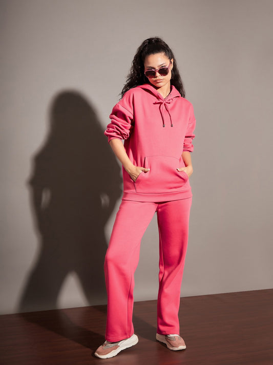 Women Pink Fleece Oversized Hoodie