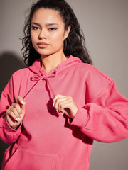 Women Pink Fleece Oversized Hoodie