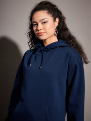 Women Navy Fleece Oversized Hoodie