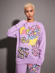 Women Lavender CALM MOOD Oversized Sweatshirt