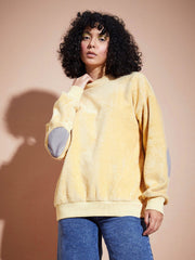 Women Fawn Elbow Patch Fur Round Neck Sweatshirt