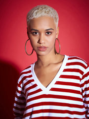 Women Red & White Striped Sweater