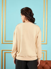 Women Beige Sequin Oversized Sweatshirt