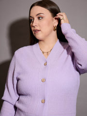 Women Curve Lavender Front Button Cardigan