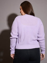 Women Curve Lavender Front Button Cardigan