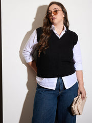 Women Curve Solid V-Neck Sweater Vest