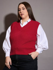 Women Curve Solid V-Neck Sweater Vest