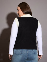 Women Curve Solid V-Neck Sweater Vest