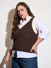 Women Curve Solid V-Neck Sweater Vest