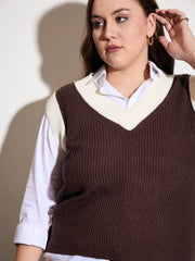 Women Curve Solid V-Neck Sweater Vest