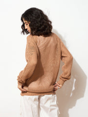 Women Beige Oversized Crochet Sweater