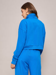 Women Royal Blue Terry Oversized Zipper Sweatshirt