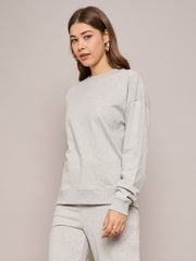 Women Grey Melange Terry Oversized Sweatshirt