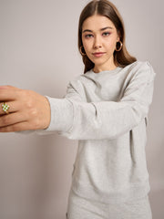 Women Grey Melange Terry Oversized Sweatshirt