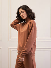 Women Brown High-Neck Sweatshirt