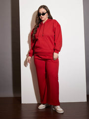 Women Red Fleece Hoodie