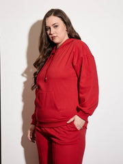 Women Red Fleece Hoodie