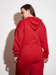 Women Red Fleece Hoodie