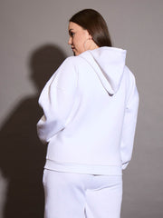 Women White Fleece Hoodie