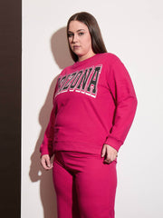 Women Fuchsia Terry ARIZONA Printed Sweatshirt