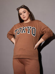 Women Brown Terry TOKYO Printed Sweatshirt