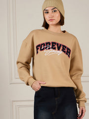 Women Beige Premium Fleece Sweatshirt