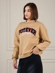 Women Beige Premium Fleece Sweatshirt