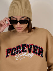 Women Beige Premium Fleece Sweatshirt