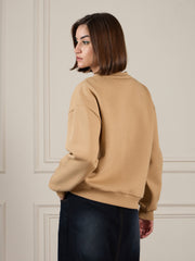 Women Beige Premium Fleece Sweatshirt