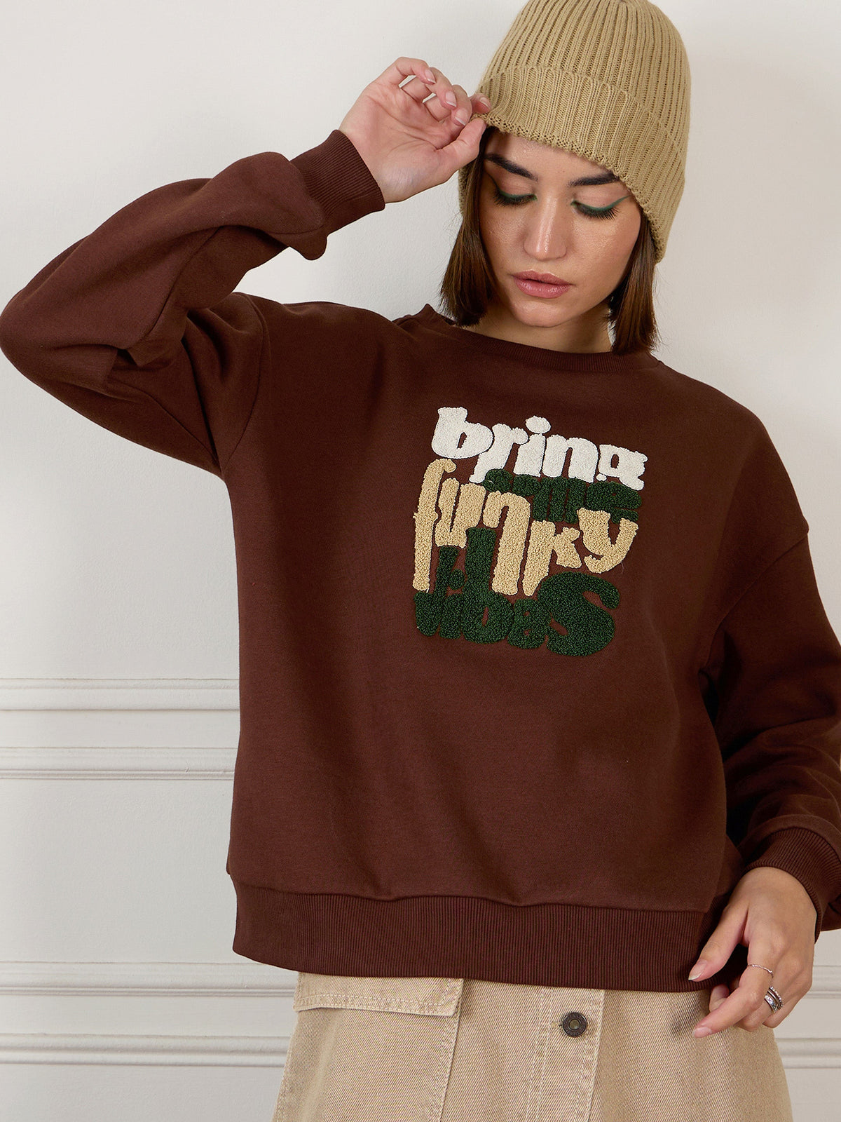 Women Dark Brown Premium Fleece Sweatshirt