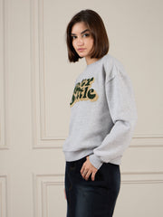 Women Grey Melange Premium Fleece Sweatshirt