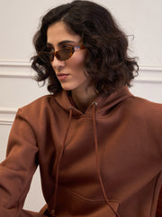 Women Brown Fleece Oversized Hoodie