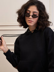 Women Black Fleece Oversized Hoodie