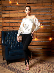 Women White Jacquard One Shoulder Top