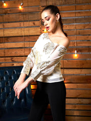 Women White Jacquard One Shoulder Top