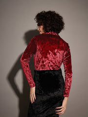 Women Maroon Velvet Front Wrap Bodysuit