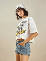 Women White ORIGINAL Printed Crop T-shirt